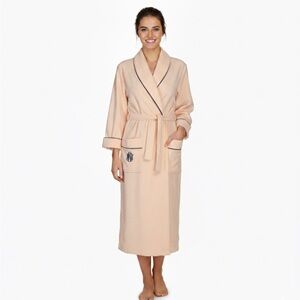 Vintage Diamond Tea Cotton Blend Pink with Black Trim Robe Tie & Pocket